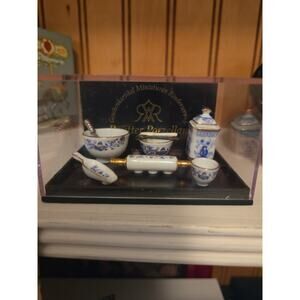 German Porcelain miniature baking day set by Reutter Porzellan in display case